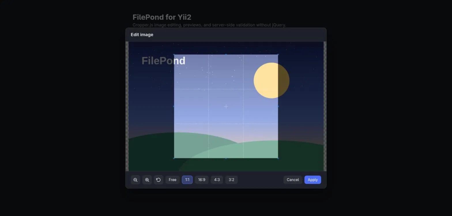 FilePond widget with the Cropper.js editor